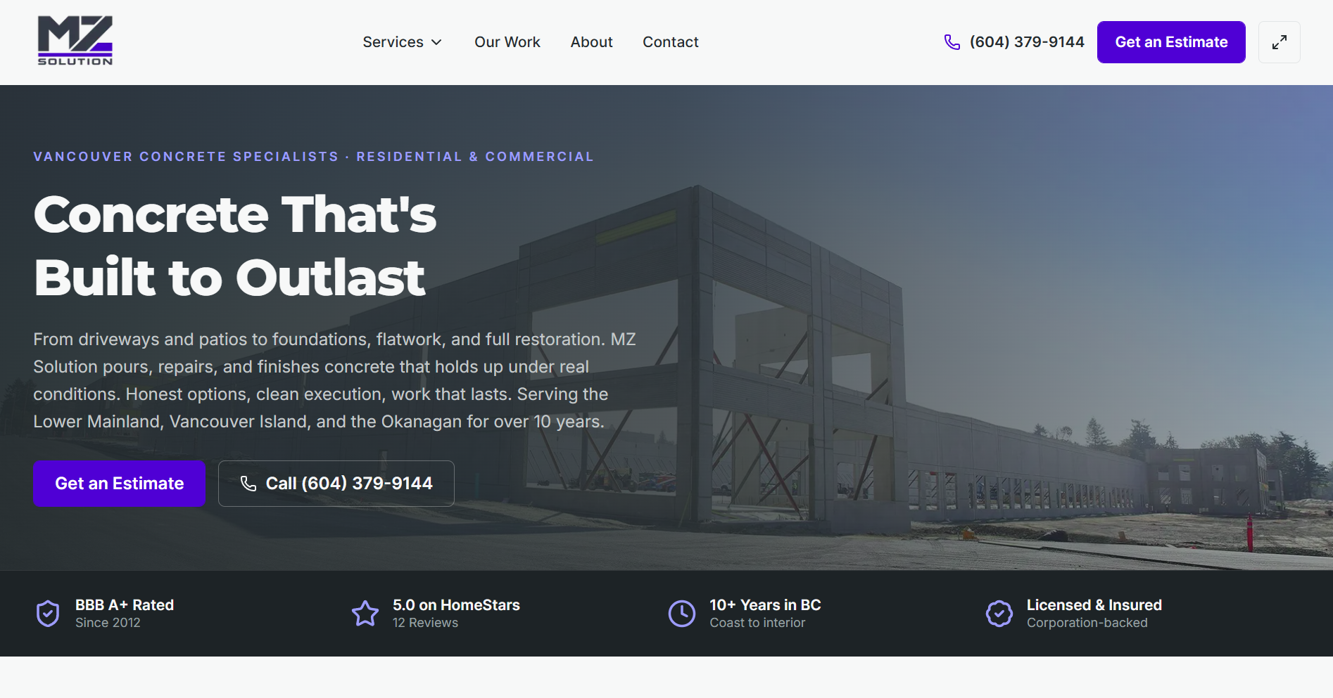 The MZ Solution website built by ELEV8.