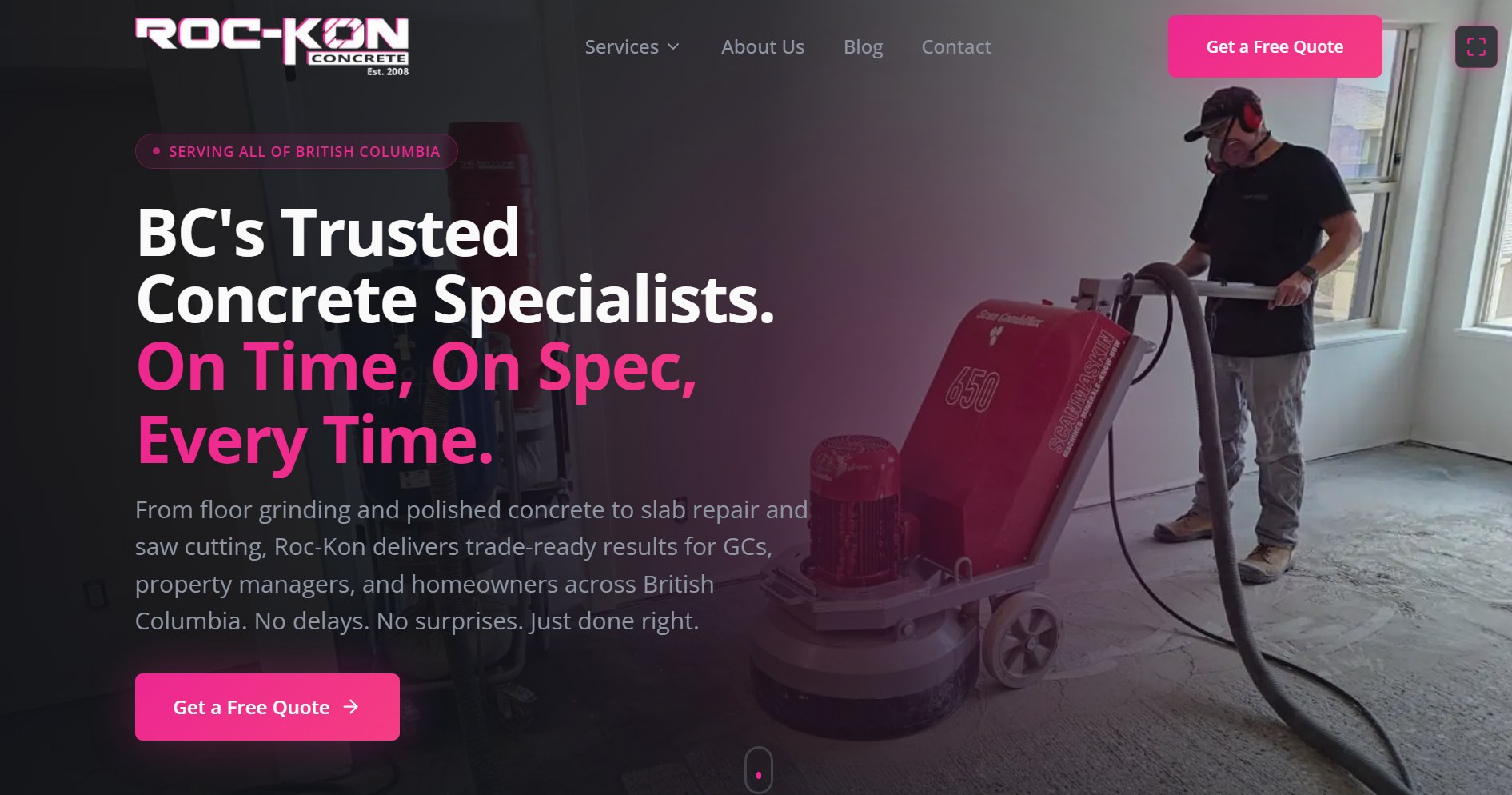 Roc-Kon Concrete website, an intelligent website built by ELEV8.