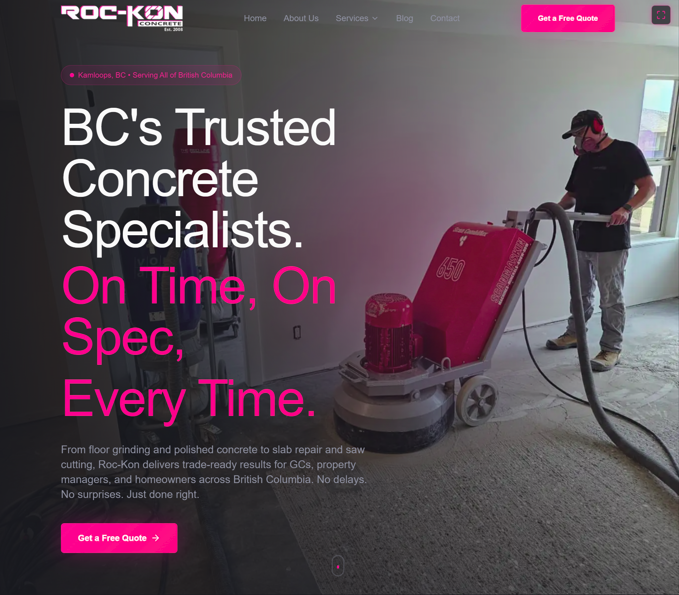 Roc-Kon Concrete website, an intelligent website built by ELEV8.